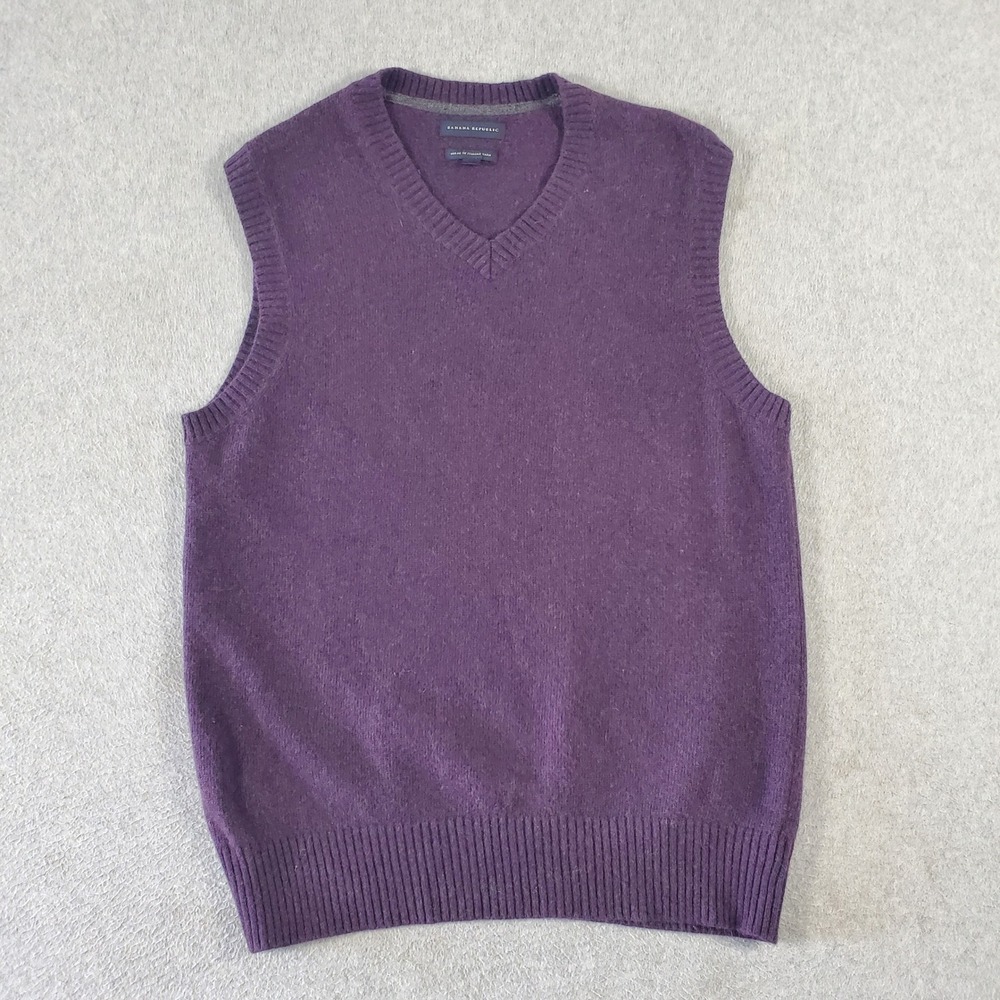 Banana Republic Sweater Vest Men's Large Purple Merino Wool Blend Italian Yarn